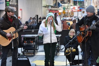 Kerry Butler sings a very "green" song with Brandon Ordell (L) and Clarke Thorell (R) Photo